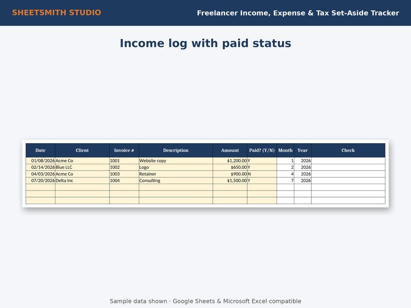 Freelancer Income Expense Tax Tracker: Income