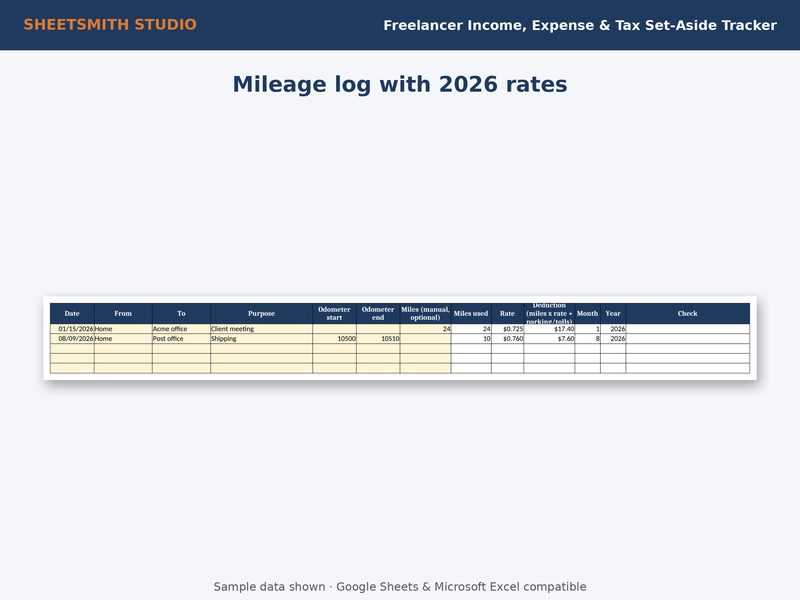 Freelancer Income Expense Tax Tracker: Mileage