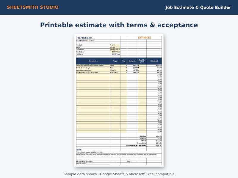 Job Estimate Quote Builder: Quote