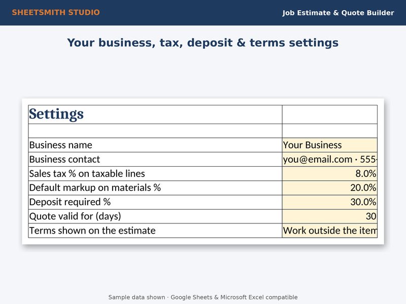 Job Estimate Quote Builder: Settings