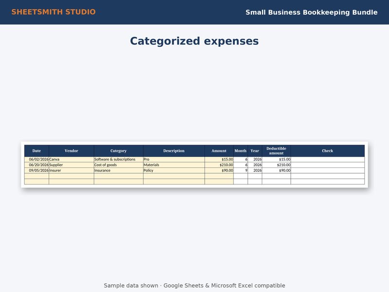 Small Business Bookkeeping Bundle: Expenses